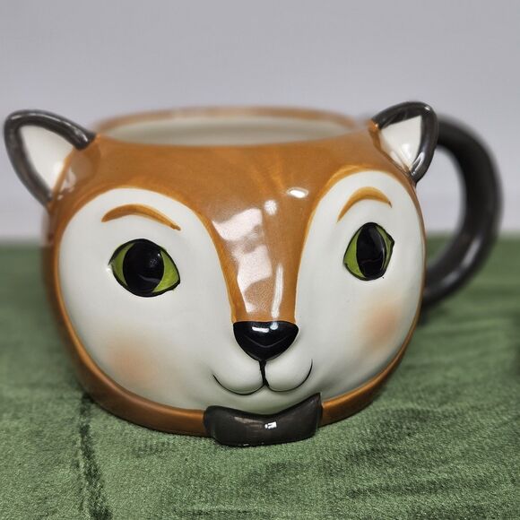 Vtg 3D Cute Red Fox Face Large Target Mug Bow Tie Green Eyes Microwaveable - Picture 4 of 11